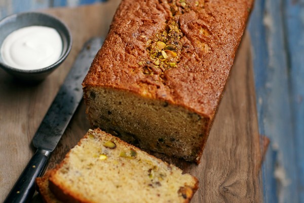 Rhubarb and Pistachio Loaf Recipe with Soured Cream