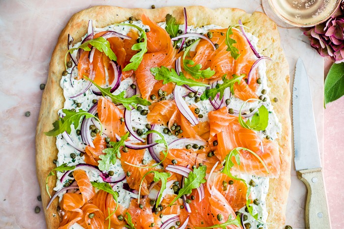 Breakfast Flatbread Recipe with Smoked Salmon