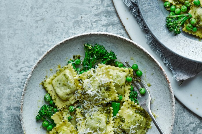 Pea pesto ravioli