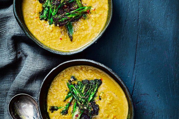 Vegan Red Lentil Dahl Recipe with Broccoli Tarka