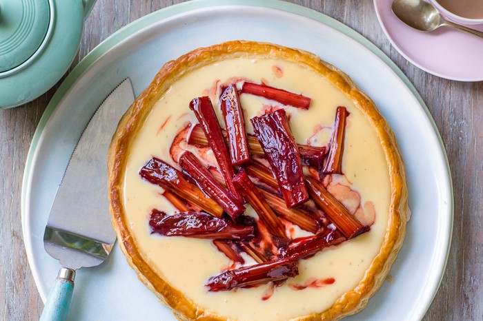 Rhubarb Puff Pastry Tart with Custard