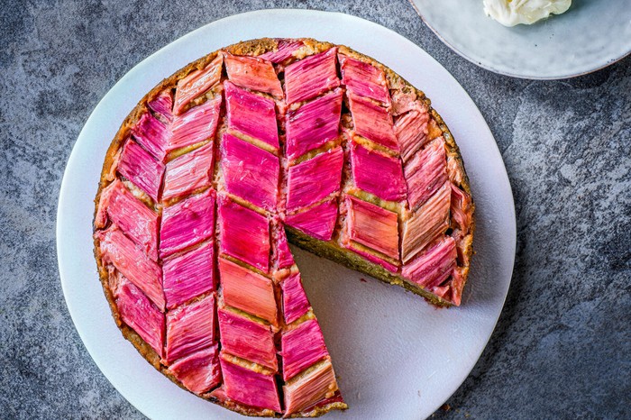 Rhubarb and ginger upside-down cake